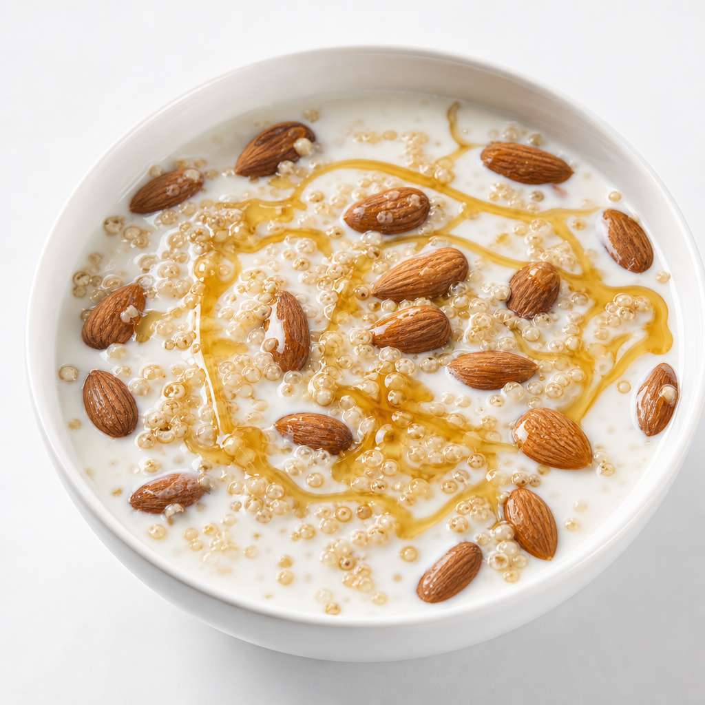 Leche con miel, almendras y quinua