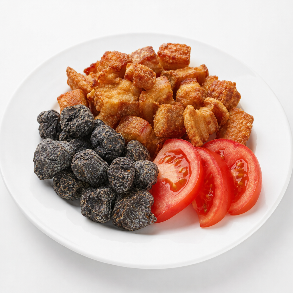 Chicharrón cerdo, tomate y chuño