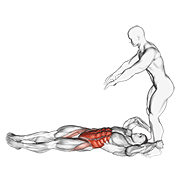 assisted lying leg raise with lateral throw down animación