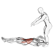 assisted lying leg raise with throw down animación