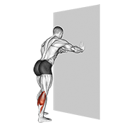 calf stretch with hands against wall animación