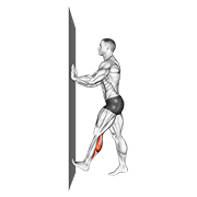 calf push stretch with hands against wall animación
