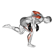 dumbbell tricep kickback with stork stance animación