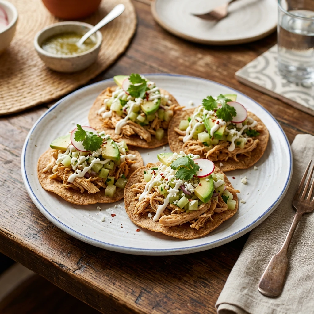 Tostaditas Horneadas con Pollo y Chayote Remojado