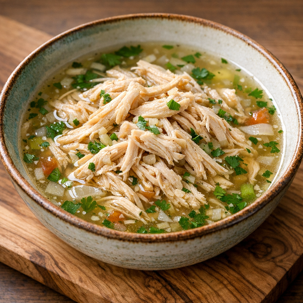 Pollo Deshebrado en Caldillo Bajo en Sodio