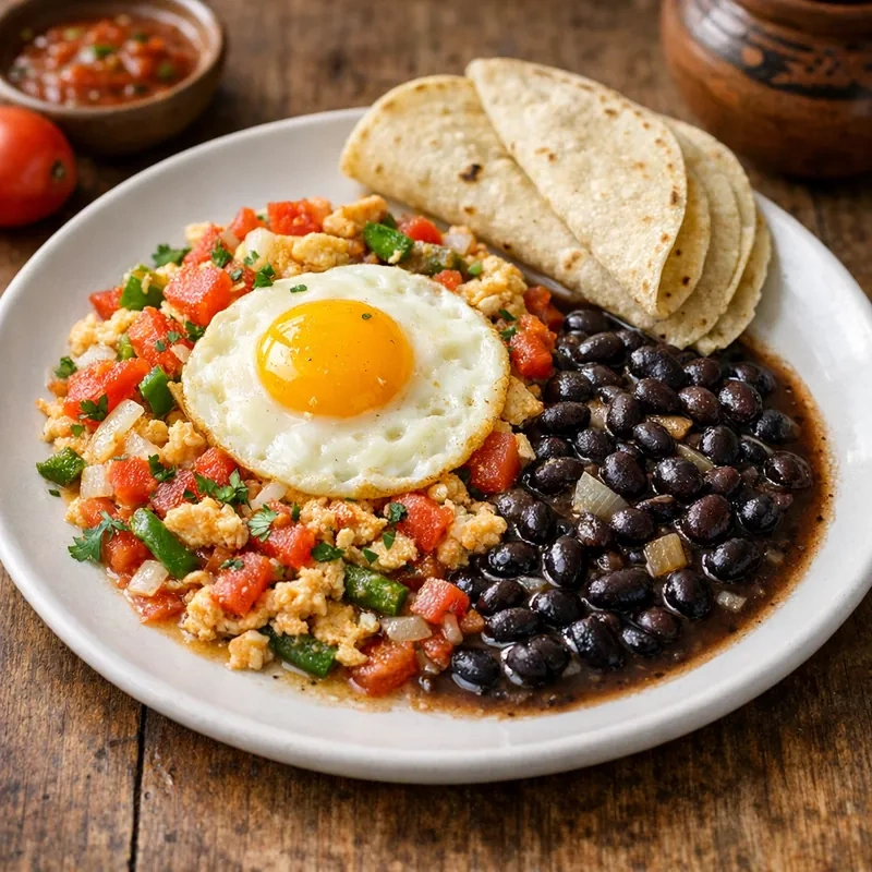 Huevos a la Mexicana con Frijoles Negros de la Olla