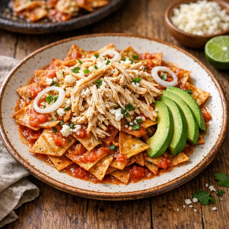 Chilaquiles Ligeros al Comal con Pollo Deshebrado