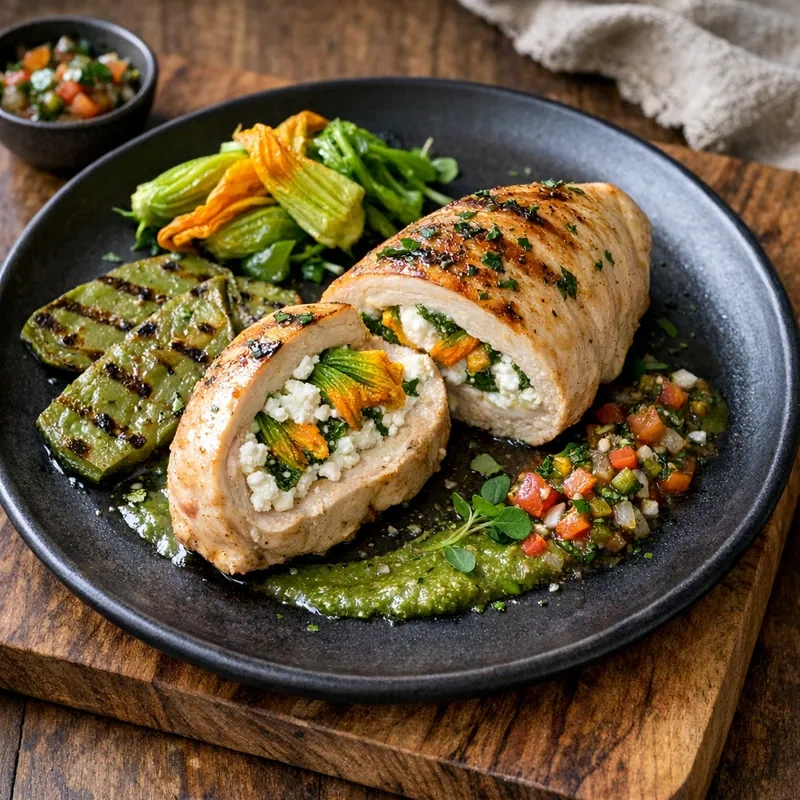 Pechuga de Pollo Rellena de Requesón y Flor