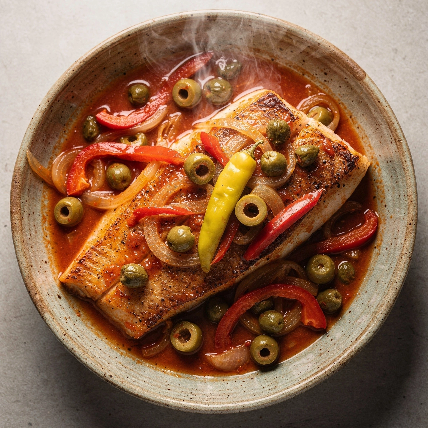 Pescado a la Veracruzana con Alcaparras, Aceitunas y Jitomate