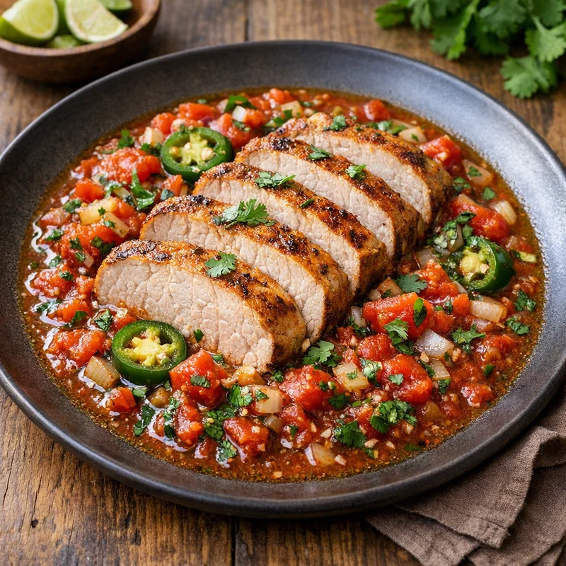 Lomo de Cerdo Magro en Salsa Martajada de Jitomate y Cilantro