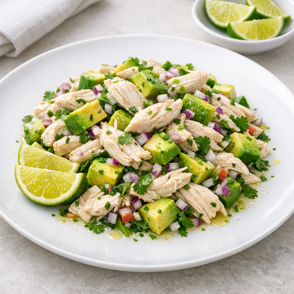 Salpicón de Pechuga de Pollo con Limón y Aguacate