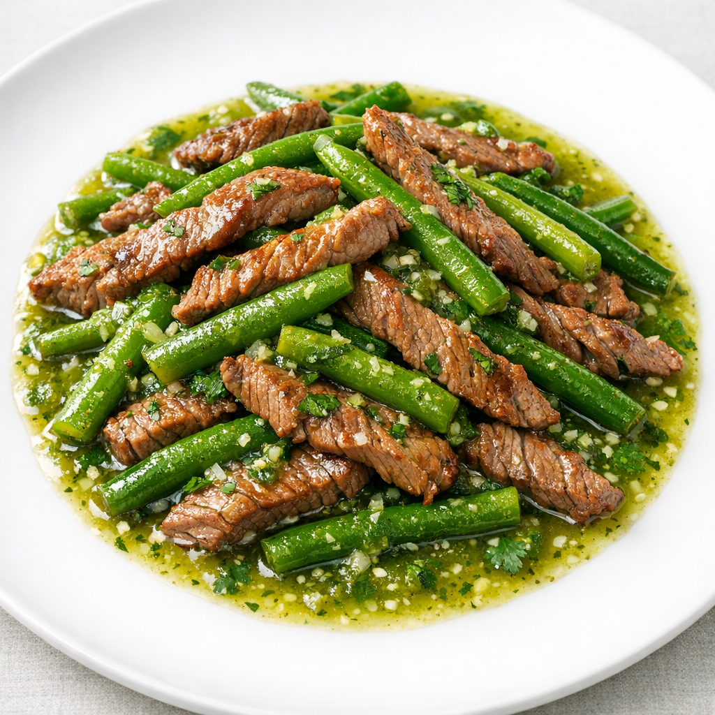 Res Magra Salteada con Ejotes en Salsa Verde