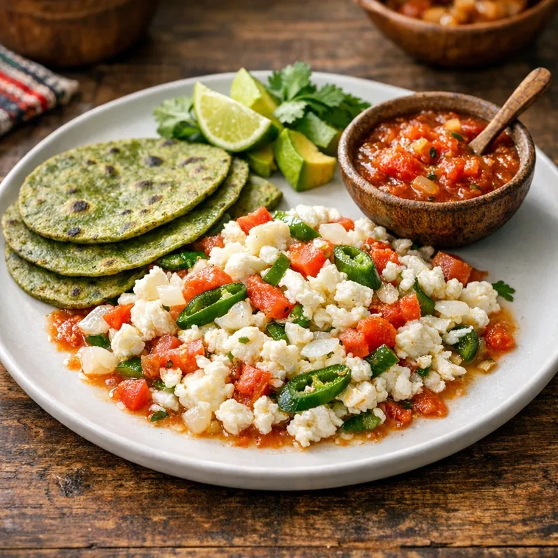 Claras de Huevo a la Mexicana con Tortilla de Nopal