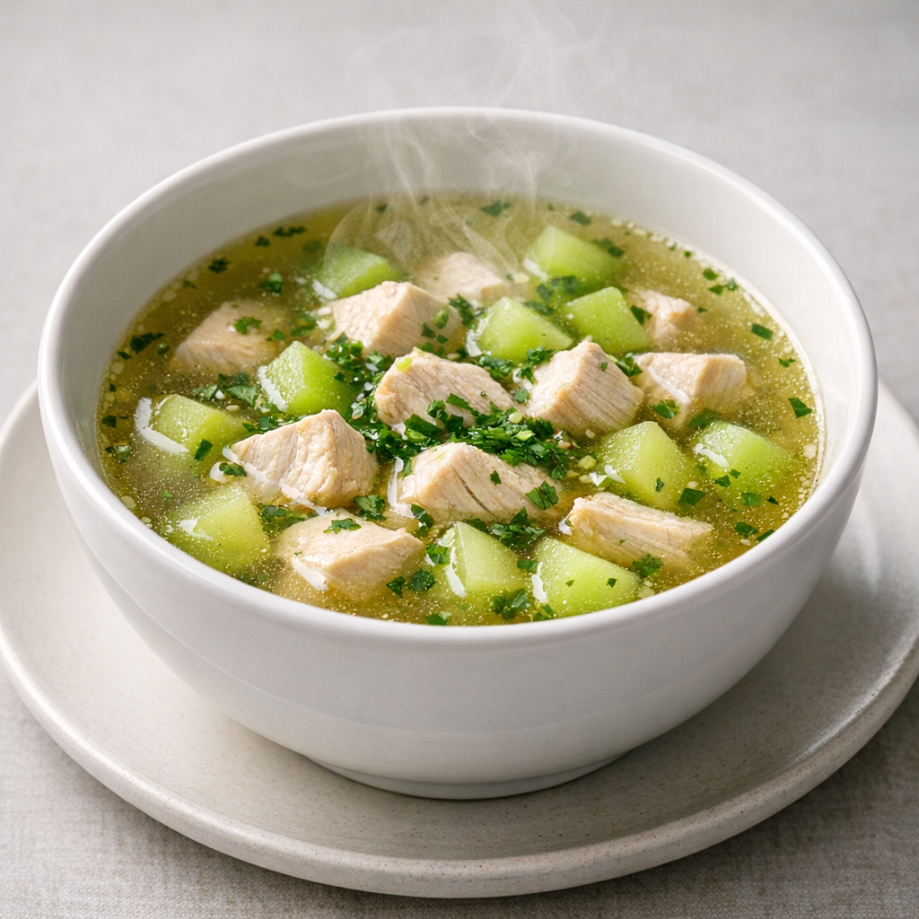 Consomé Claro de Pechuga de Pollo con Chayote