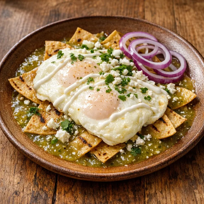 Chilaquiles Ligeros al Comal con Claras en Salsa Verde