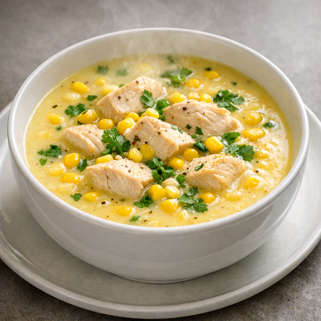 Crema de Elote Tierno con Pechuga de Pollo