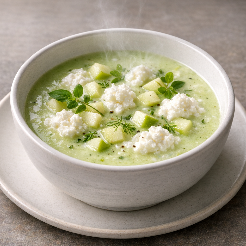 Crema de Manzana Verde y Requesón Suave