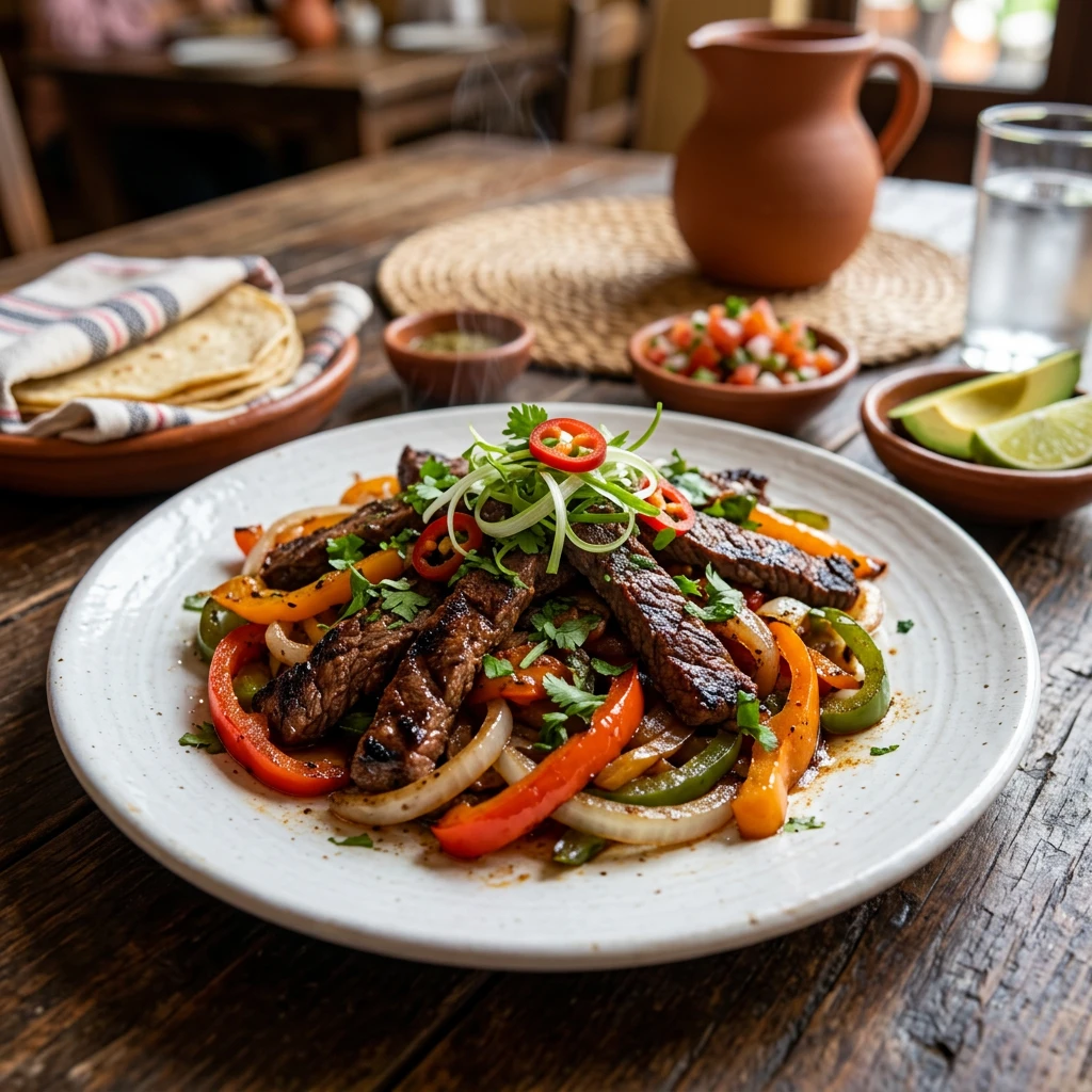 Fajitas de Res Magra al Comal con Pimientos