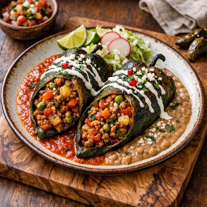 Chiles Rellenos Nuevo León de Picadillo