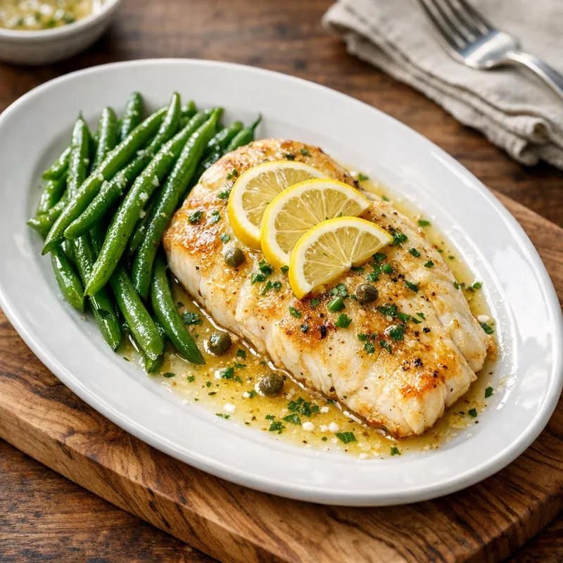 Filete de Pescado Blanco al Limón con Ejotes
