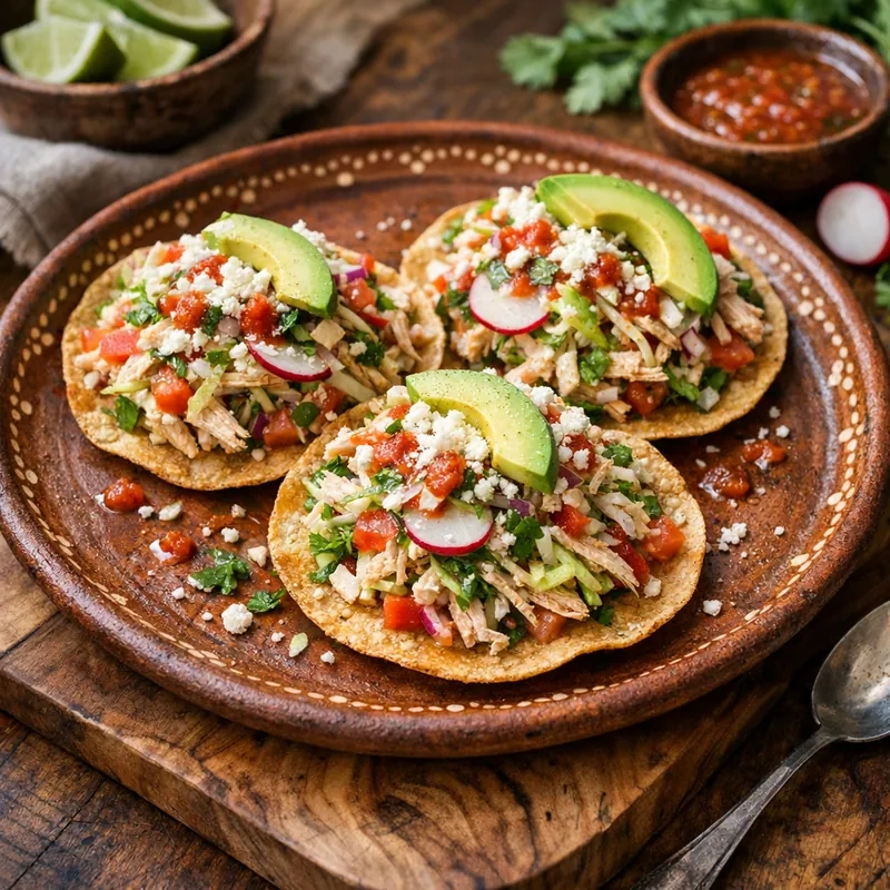 Tostadas Horneadas sin Grasa de Salpicón de Pollo