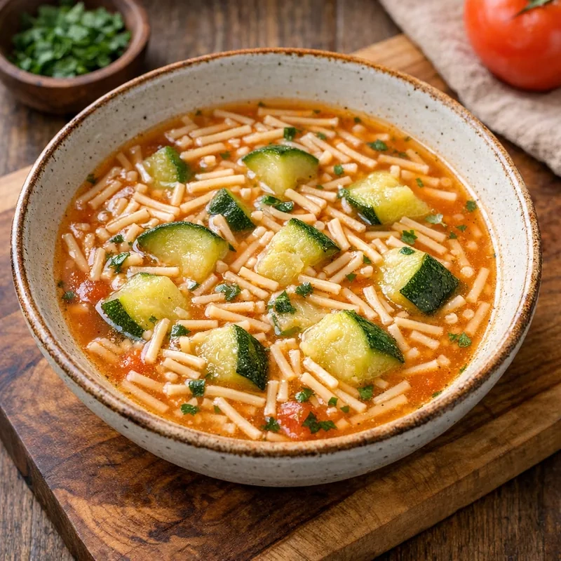 Sopita de Fideo Corto con Calabacita Desmineralizada