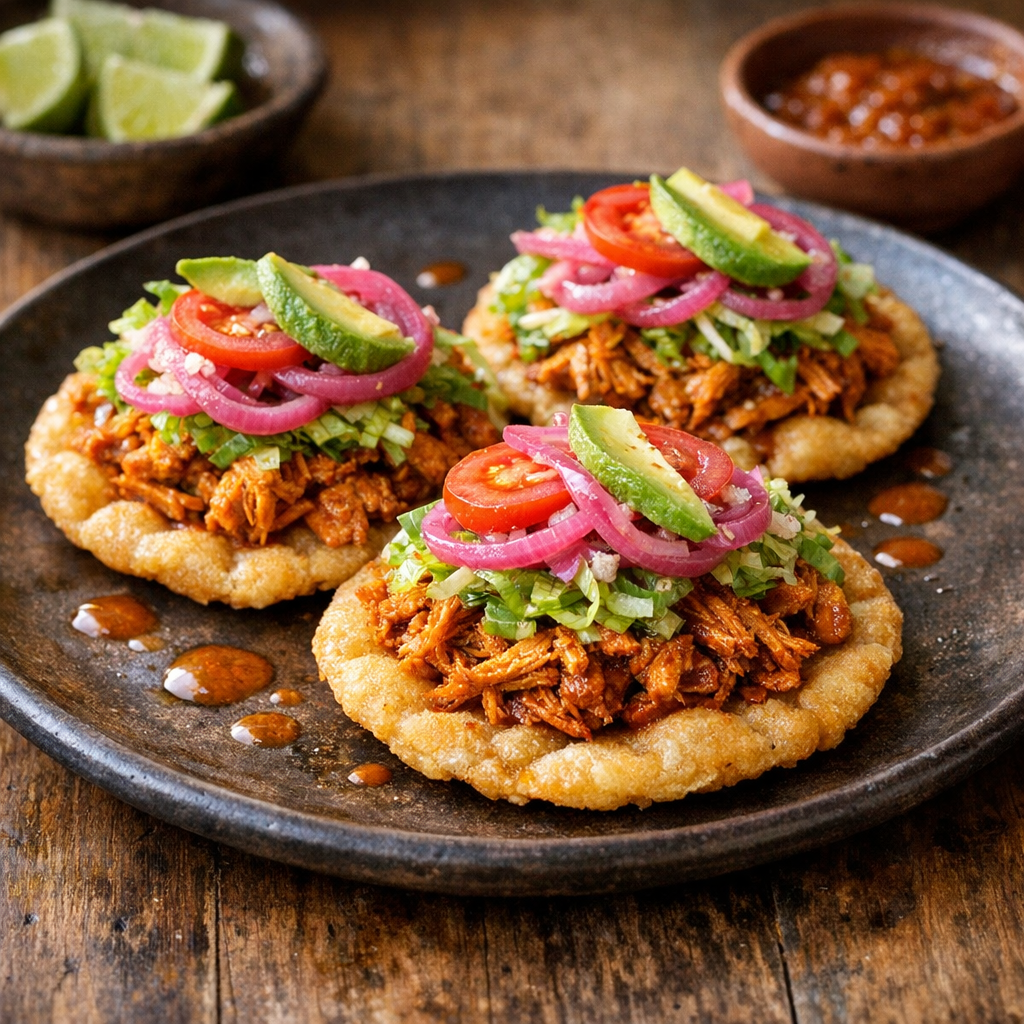 Salbutes Yucatecos de Pollo al Achiote