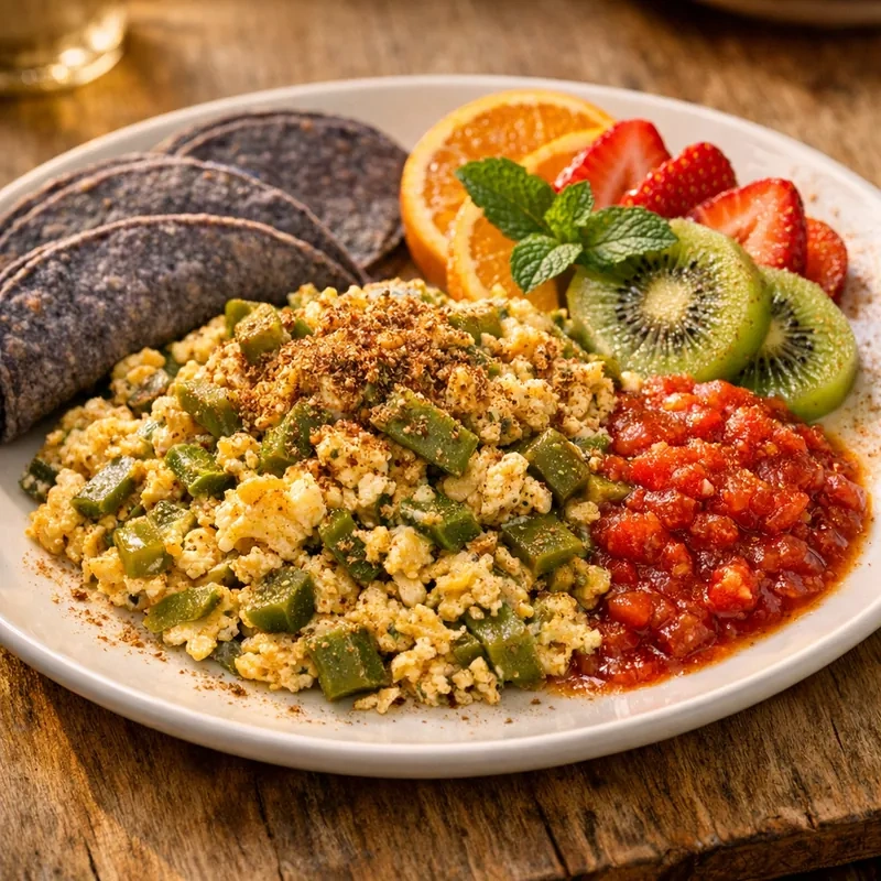 Huevos Revueltos con Nopales y Linaza Molida