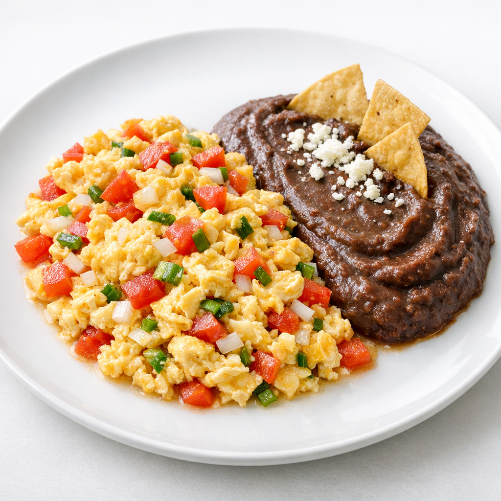 Huevitos a la Mexicana con Frijoles