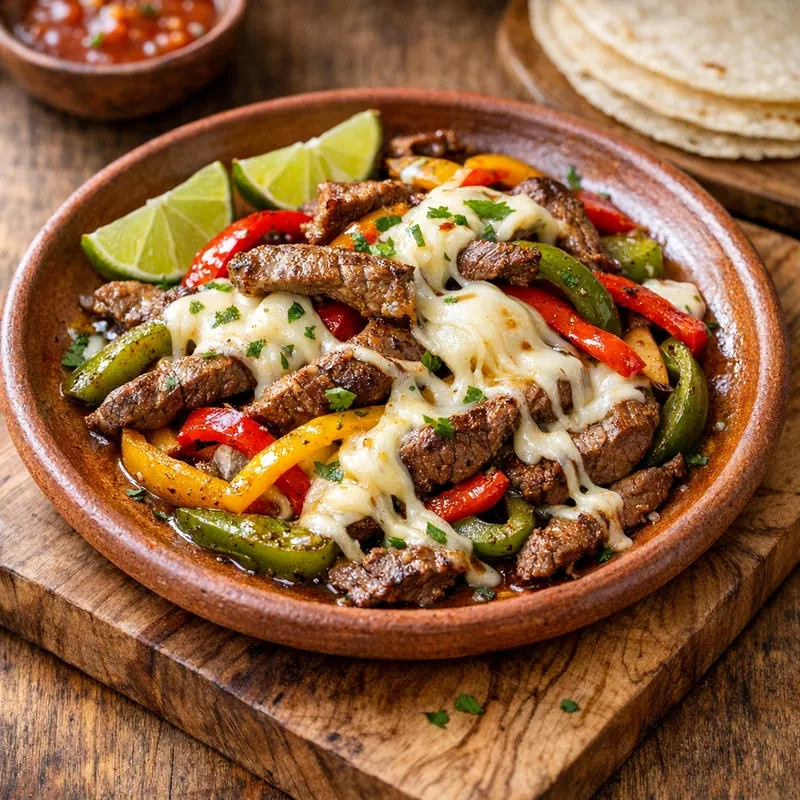 Fajitas de Res Magra con Queso Oaxaca y Pimiento