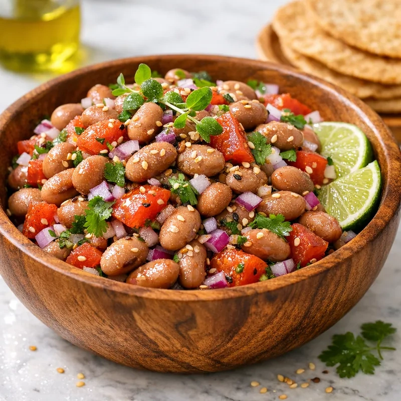 Ensalada de Frijoles Bayos con Jitomate y Limón