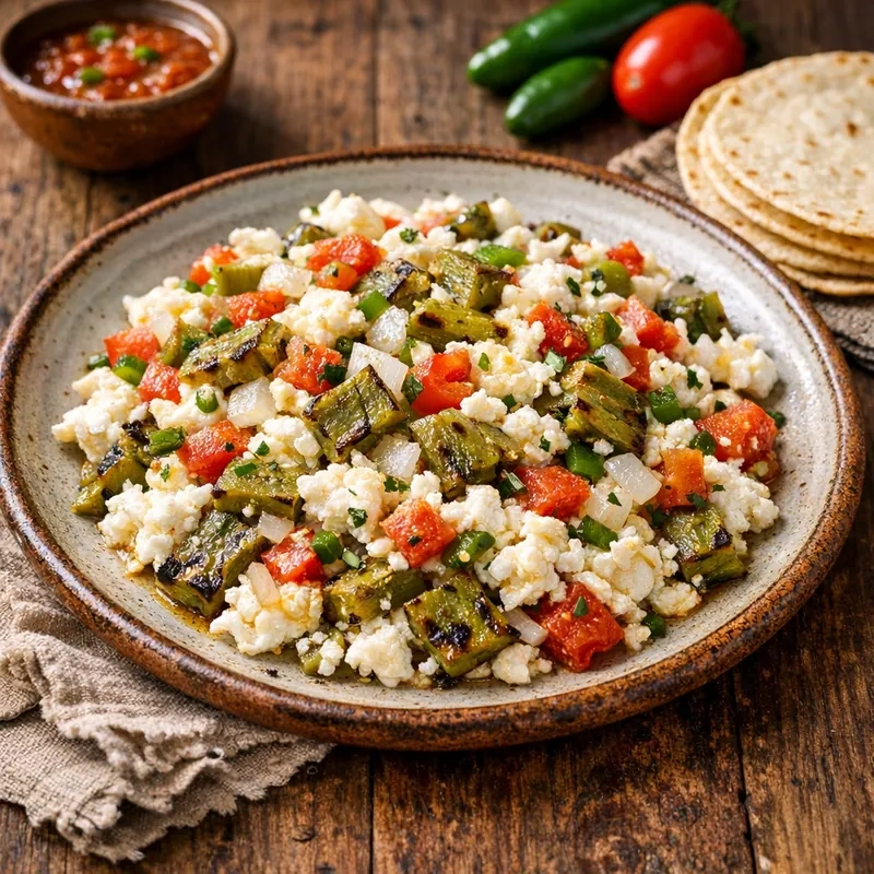 Claras de Huevo a la Mexicana con Nopales Asados