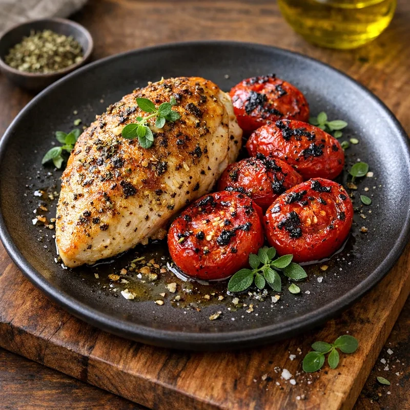 Pechuga de Pollo al Orégano con Jitomate Tatemado