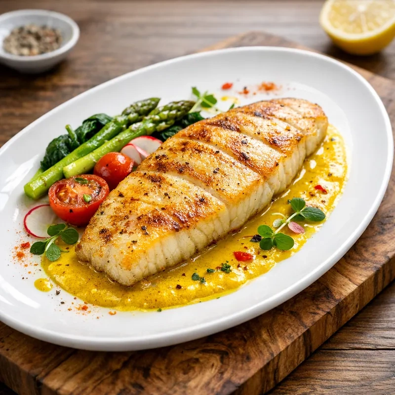 Filete de Pescado a la Plancha con Salsa Cúrcuma