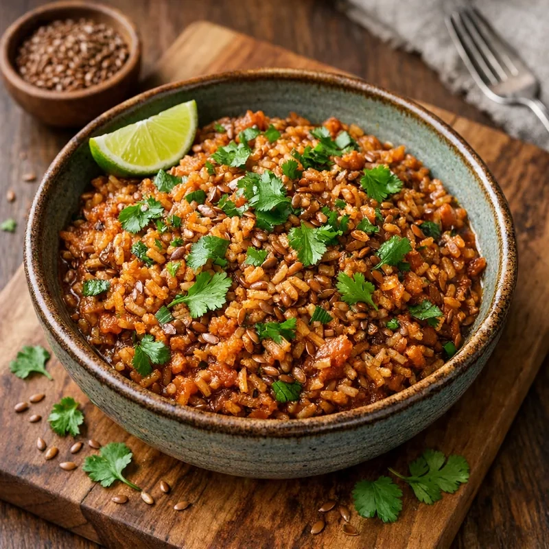 Sopa Seca de Arroz Integral con Linaza y Cilantro