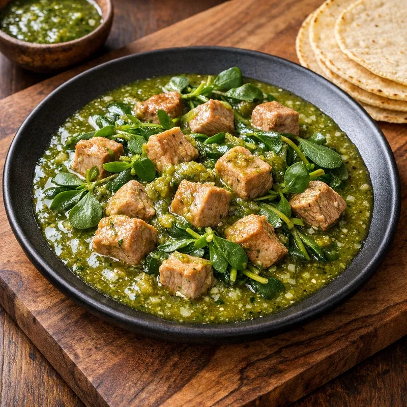Cerdo Magro en Salsa Verde con Verdolagas