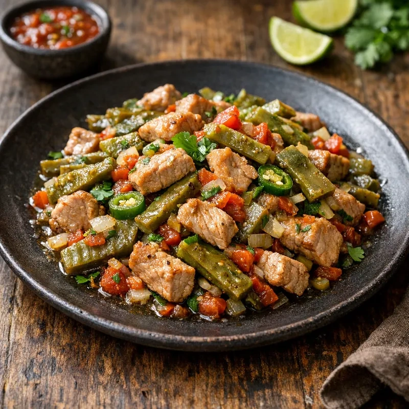 Cerdo Magro Salteado con Nopales a la Mexicana