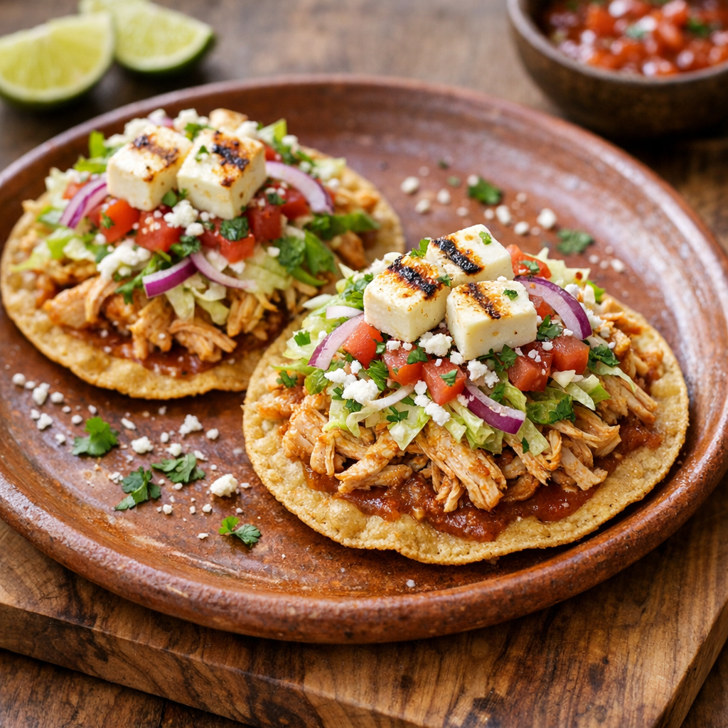 Tostadas de Pollo Deshebrado con Panela