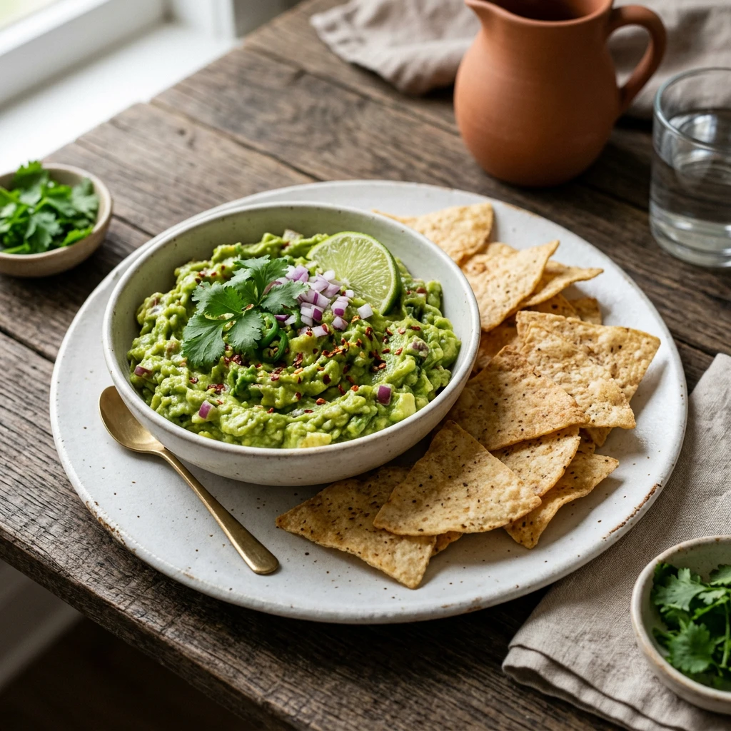 Guacamole Tradicional con Totopos sin Sal