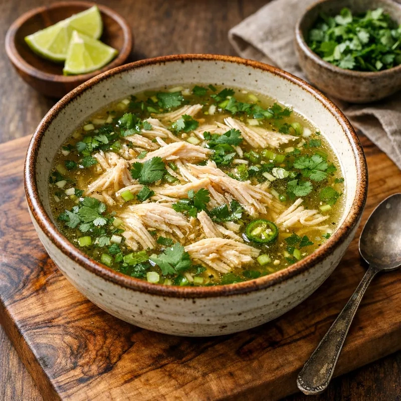 Consomé de Pollo Deshebrado con Cilantro