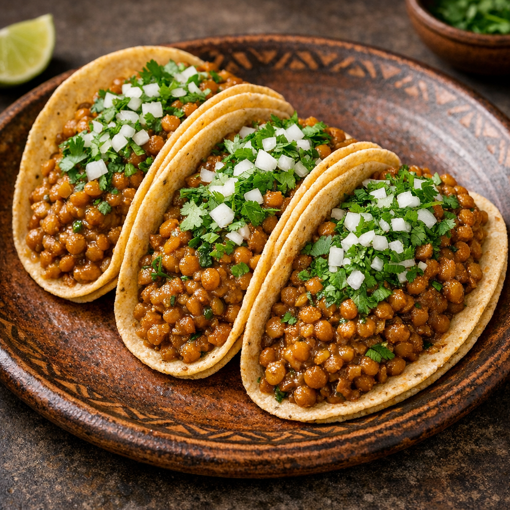 Tacos de Guisado de Lentejas con Cilantro