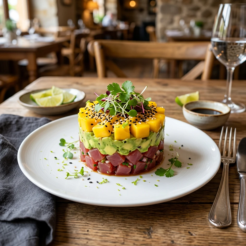 Tartar de Atún Fresco con Mango, Aguacate y Sésamo