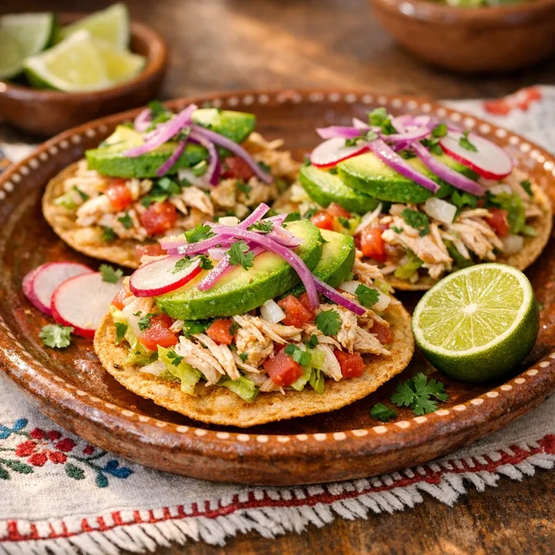 Tostadas Horneadas de Salpicón de Pollo
