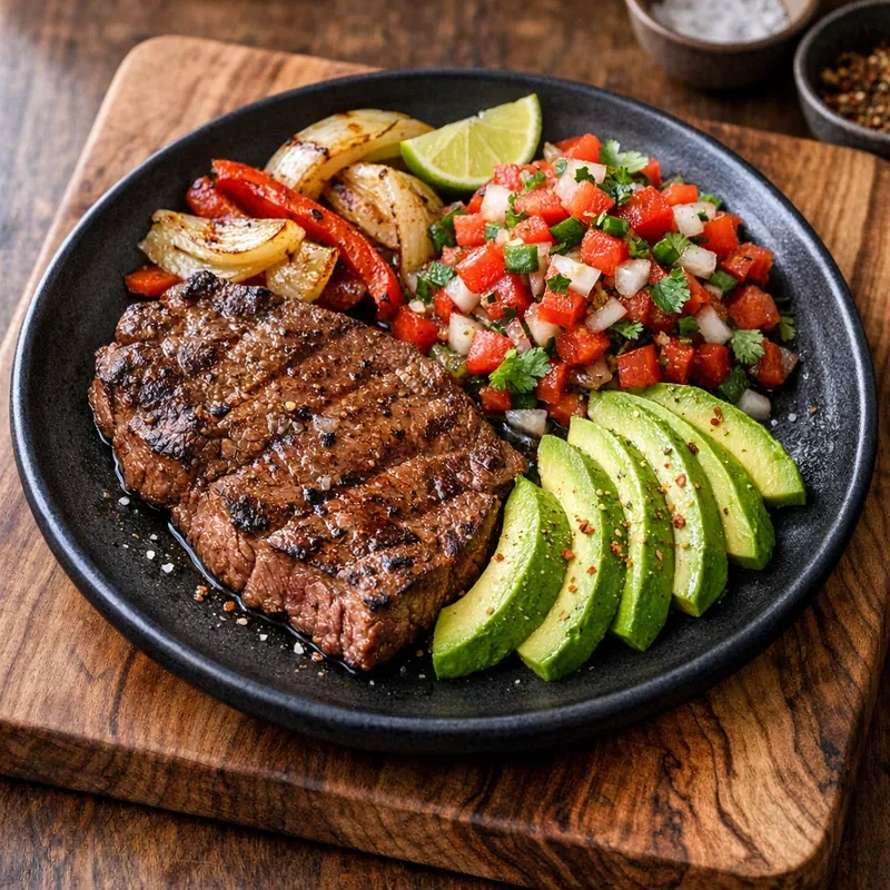 Bistec Magro de Res con Pico de Gallo y Aguacate