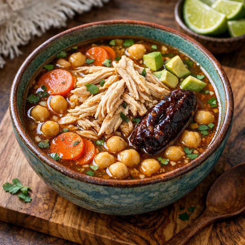 Caldo Tlalpeño de Pollo con Chipotle y Garbanzos