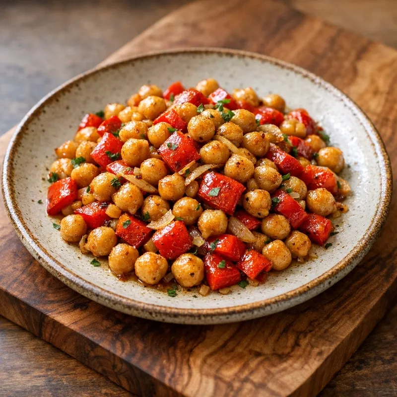 Salteado de Garbanzos con Pimiento Morrón