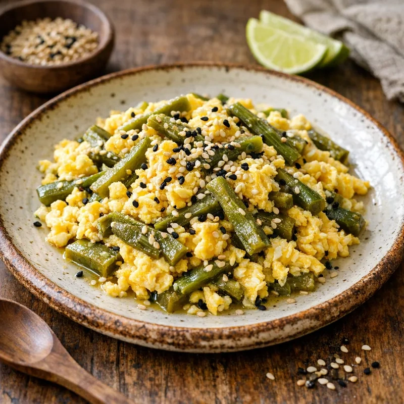 Huevitos Revueltos con Nopalitos y Sésamo
