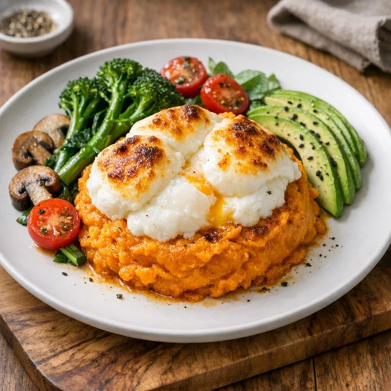 Claras de Huevo con Puré de Camote al Horno