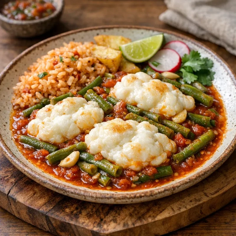 Claras de Huevo en Guisado de Ejotes con Ajo