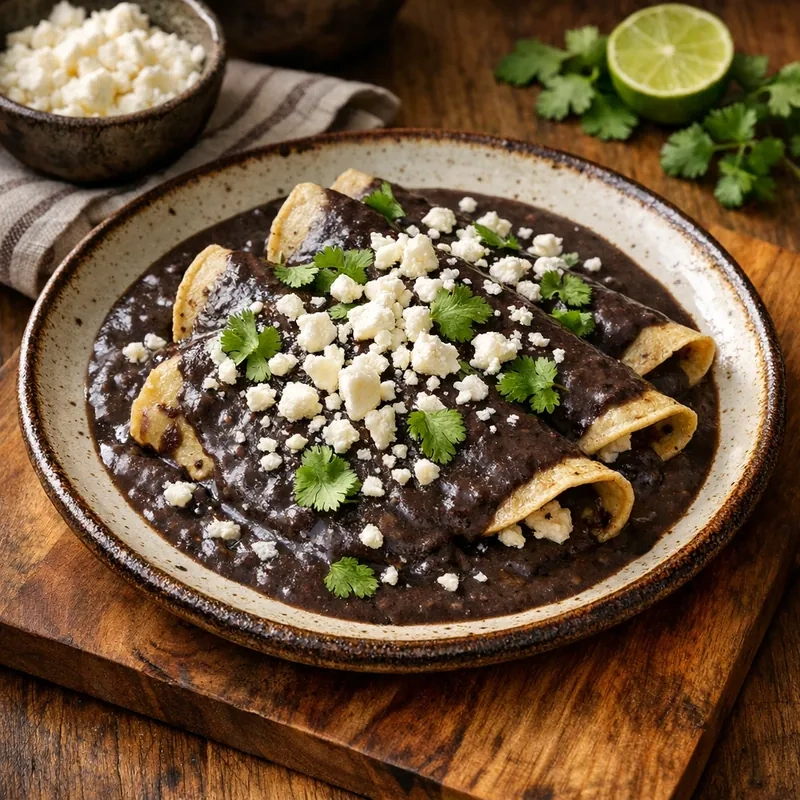 Enfrijoladas de Queso Panela con Cilantro